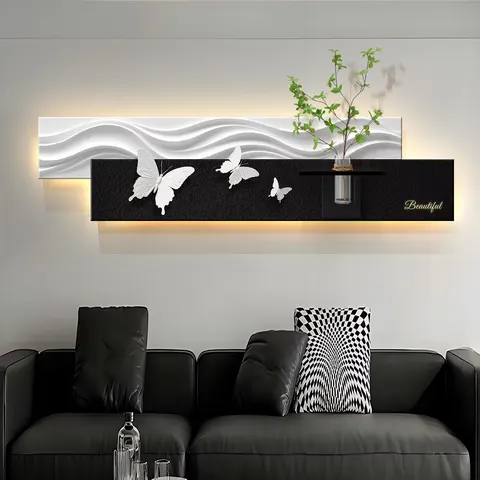 植物 单幅 装饰画 现代简约 客厅背景墙挂画 LED带灯画