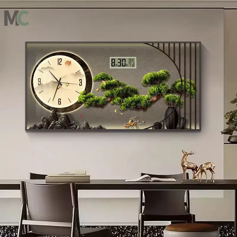 挂钟组合 单幅 装饰画 新中式 餐厅背景墙挂画 挂钟