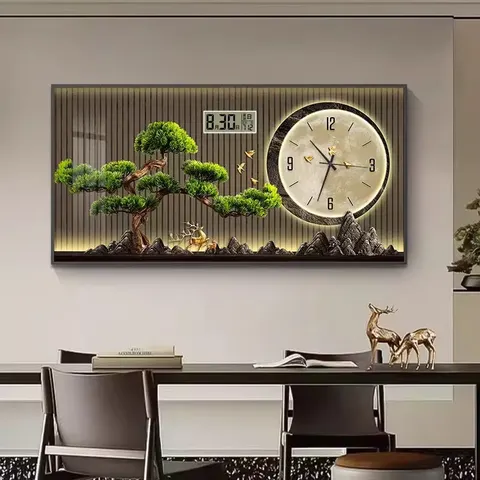 挂钟组合 单幅 装饰画 新中式 餐厅背景墙挂画 挂钟