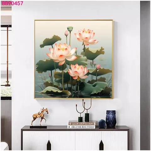 荷花 单幅 装饰画 现代简约 客厅背景墙挂画 晶瓷画