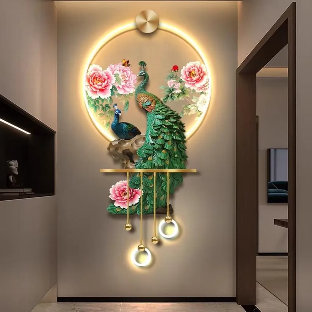 孔雀 单幅 装饰画 现代简约 客厅背景墙挂画 LED带灯画