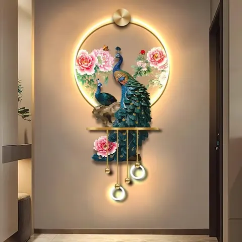 孔雀 单幅 装饰画 现代简约 客厅背景墙挂画 LED带灯画