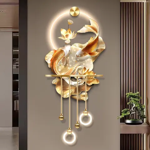 锦鲤 单幅 装饰画 新中式 客厅背景墙挂画 LED带灯画