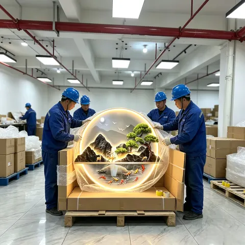 锦鲤 单幅 装饰画 新中式 酒店背景墙挂画 LED带灯画