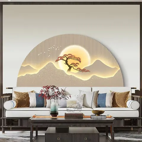 山水 单幅 装饰画 新中式 客厅背景墙挂画 LED带灯画