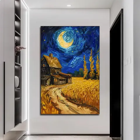 日月星辰 单幅 装饰画 现代简约 客厅背景墙挂画 手绘油画