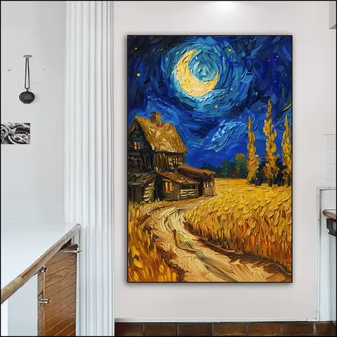 日月星辰 单幅 装饰画 现代简约 客厅背景墙挂画 手绘油画