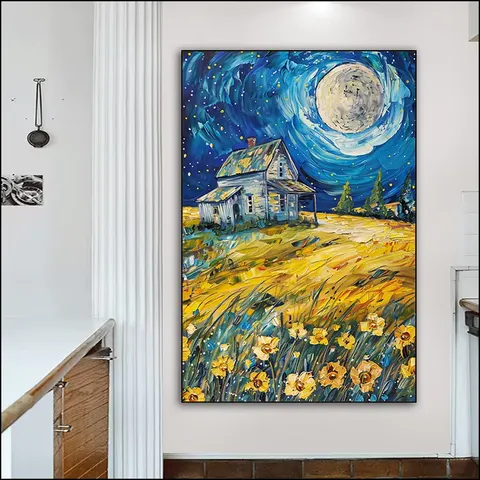 日月星辰 单幅 装饰画 现代简约 客厅背景墙挂画 手绘油画