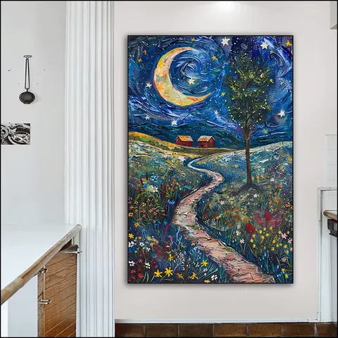 日月星辰 单幅 装饰画 现代简约 客厅背景墙挂画 手绘油画