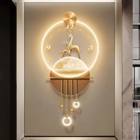 挂钟组合 单幅 装饰画 现代简约 玄关背景墙挂画 LED带灯画