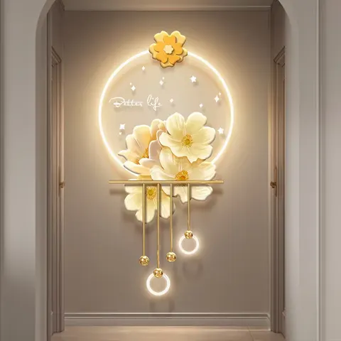 繁花 单幅 装饰画 现代简约 玄关背景墙挂画 LED带灯画