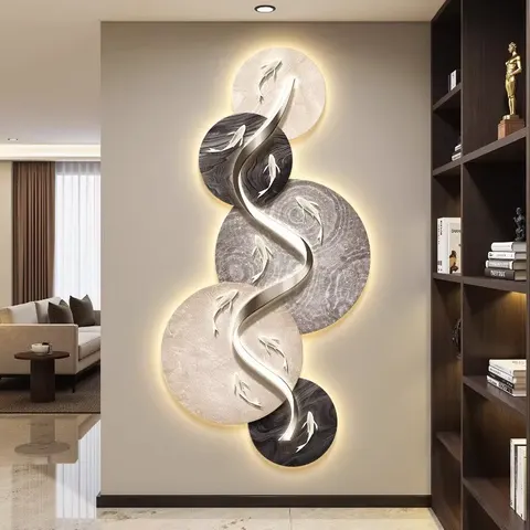 锦鲤 单幅 装饰画 现代简约 玄关背景墙挂画 LED带灯画