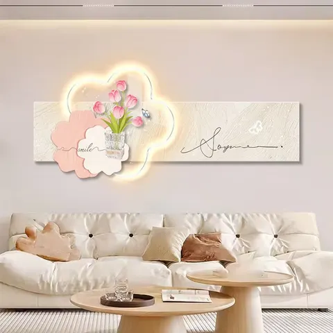 抽象 单幅 装饰画 奶油风 客厅背景墙挂画 LED带灯画