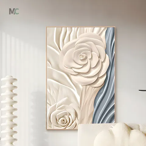 繁花 单幅 装饰画 奶油风 客厅背景墙挂画 晶瓷画