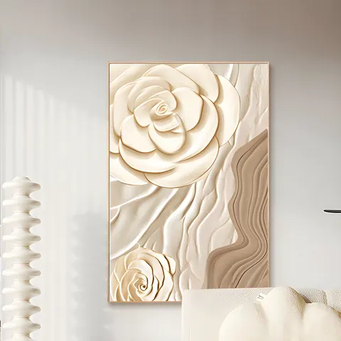 繁花 单幅 装饰画 奶油风 客厅背景墙挂画 晶瓷画