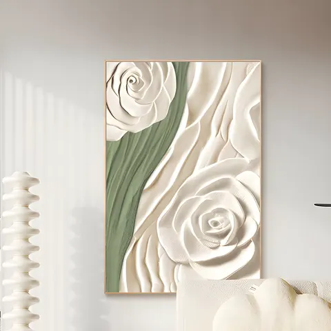 繁花 单幅 装饰画 奶油风 客厅背景墙挂画 晶瓷画