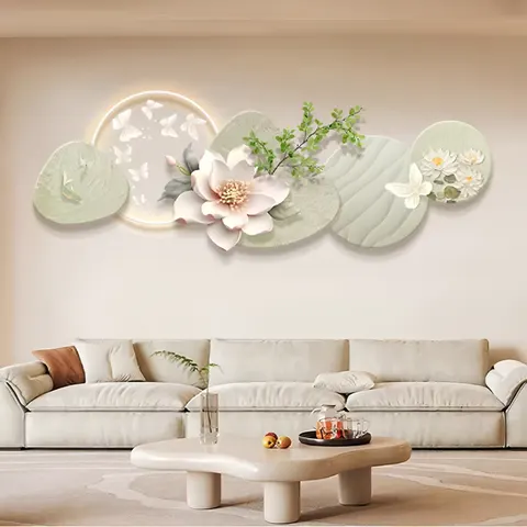 植物 单幅 装饰画 奶油风 客厅背景墙挂画 LED带灯画