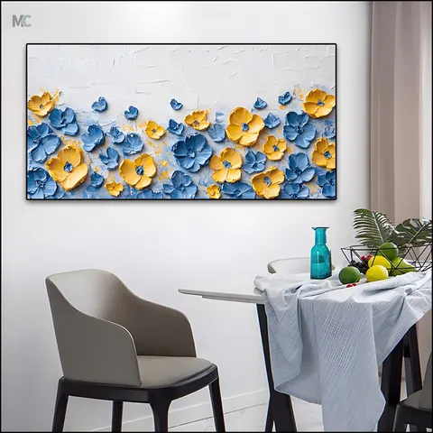 繁花 单幅 装饰画 奶油风 卧室背景墙挂画 手绘油画