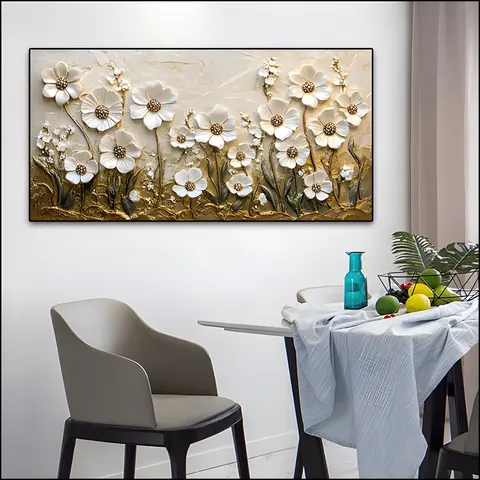 繁花 单幅 装饰画 奶油风 卧室背景墙挂画 手绘油画