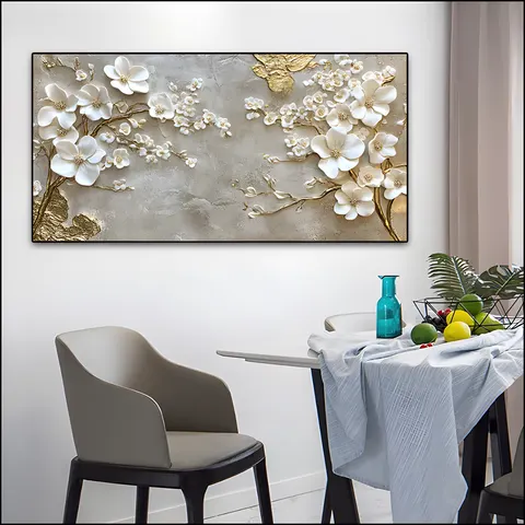 繁花 单幅 装饰画 奶油风 卧室背景墙挂画 手绘油画