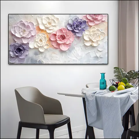 繁花 单幅 装饰画 奶油风 卧室背景墙挂画 手绘油画