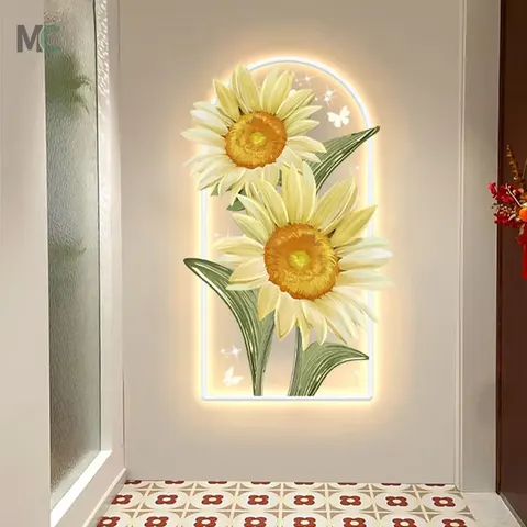 繁花 单幅 装饰画 奶油风 玄关背景墙挂画 LED带灯画