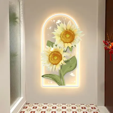 繁花 单幅 装饰画 奶油风 玄关背景墙挂画 LED带灯画