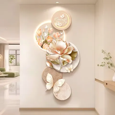 繁花 单幅 装饰画 奶油风 玄关背景墙挂画 LED带灯画
