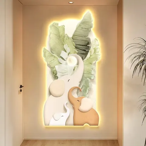 动物 单幅 装饰画 奶油风 玄关背景墙挂画 LED带灯画