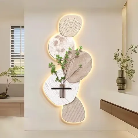 植物 单幅 装饰画 奶油风 玄关背景墙挂画 LED带灯画