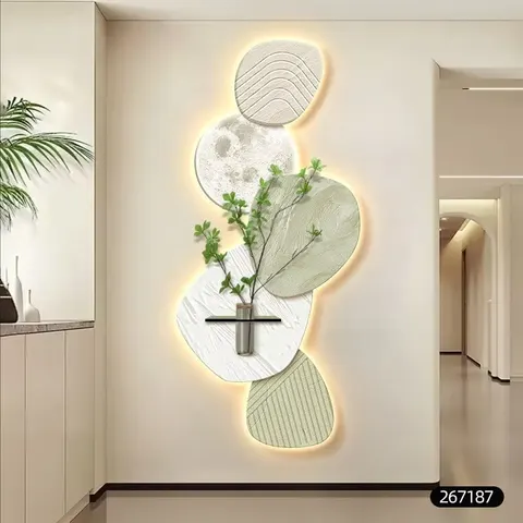 植物 单幅 装饰画 奶油风 玄关背景墙挂画 LED带灯画