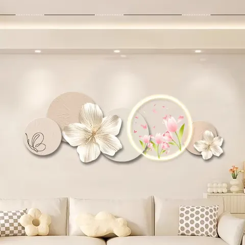繁花 单幅 装饰画 奶油风 客厅背景墙挂画 LED带灯画