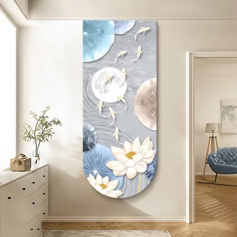 锦鲤 单幅 装饰画 奶油风 玄关背景墙挂画 晶瓷画