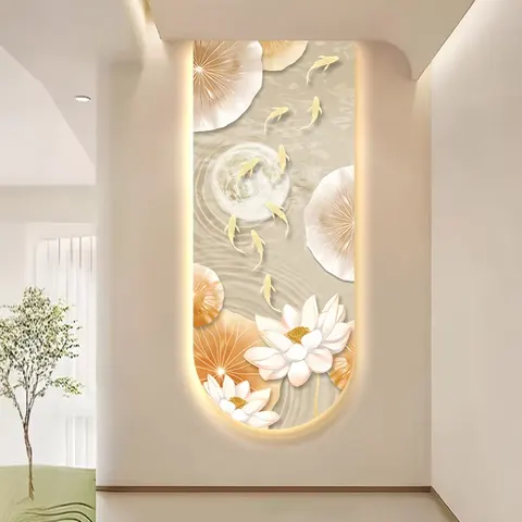 锦鲤 单幅 装饰画 奶油风 玄关背景墙挂画 晶瓷画