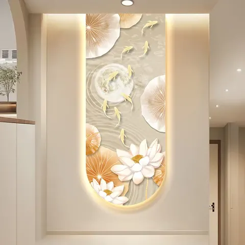 锦鲤 单幅 装饰画 奶油风 玄关背景墙挂画 晶瓷画