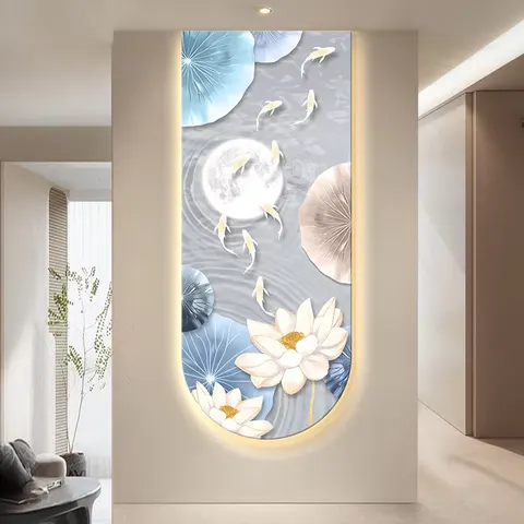 锦鲤 单幅 装饰画 奶油风 玄关背景墙挂画 晶瓷画