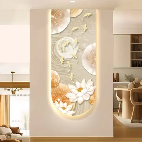 锦鲤 单幅 装饰画 奶油风 玄关背景墙挂画 晶瓷画