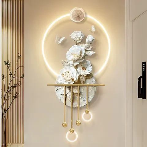 抽象 单幅 装饰画 奶油风 玄关背景墙挂画 LED带灯画