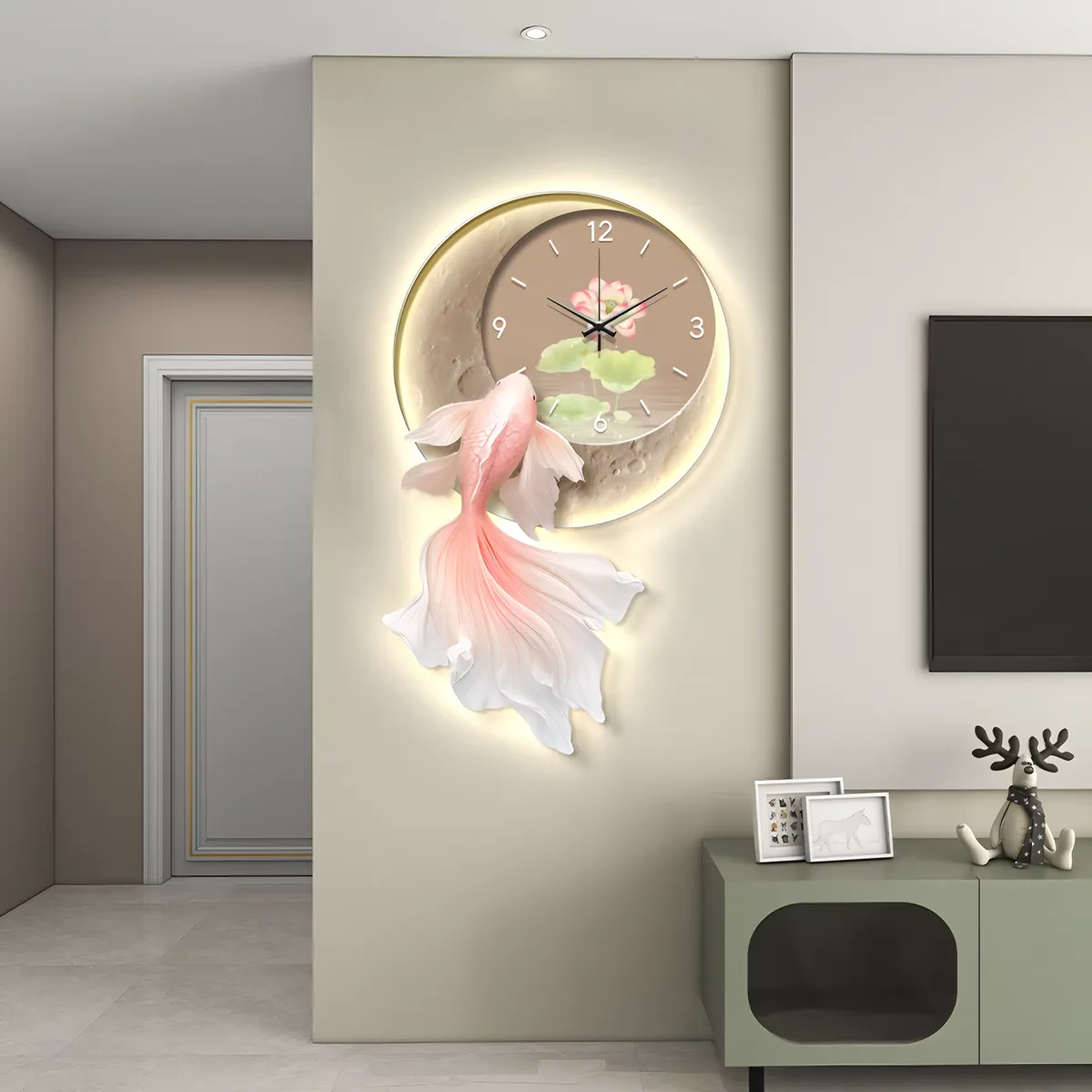 锦鲤 单幅 装饰画 轻奢风 客厅背景墙挂画 LED带灯画