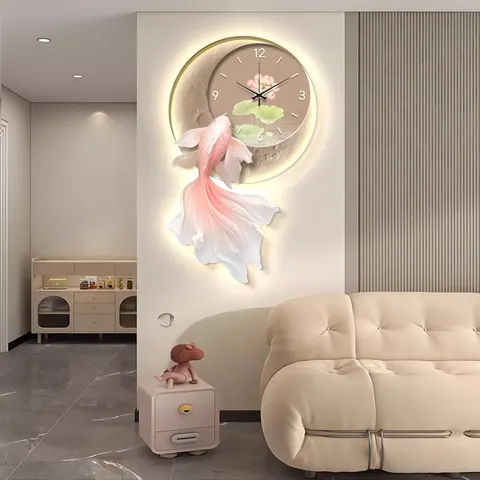 锦鲤 单幅 装饰画 轻奢风 客厅背景墙挂画 LED带灯画