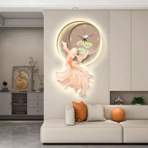 锦鲤 单幅 装饰画 轻奢风 客厅背景墙挂画 LED带灯画
