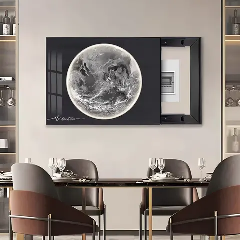 日月星辰 单幅 装饰画 轻奢风 餐厅背景墙挂画 晶瓷画