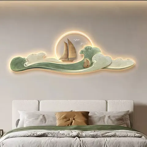 海浪 单幅 装饰画 现代简约 客厅背景墙挂画 LED带灯画