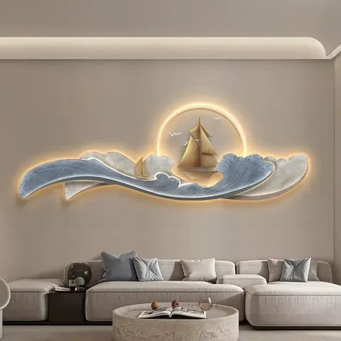 海浪 单幅 装饰画 现代简约 客厅背景墙挂画 LED带灯画