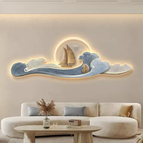 海浪 单幅 装饰画 现代简约 客厅背景墙挂画 LED带灯画
