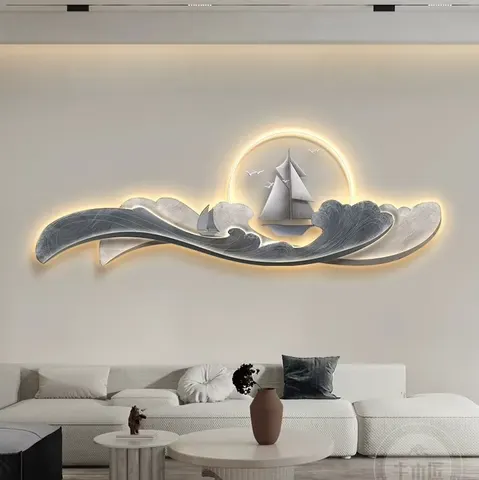 海浪 单幅 装饰画 现代简约 客厅背景墙挂画 LED带灯画