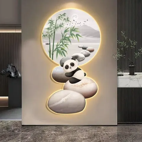 抽象 单幅 装饰画 轻奢风 玄关背景墙挂画 LED带灯画