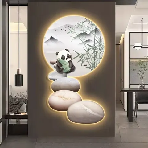 抽象 单幅 装饰画 轻奢风 玄关背景墙挂画 LED带灯画