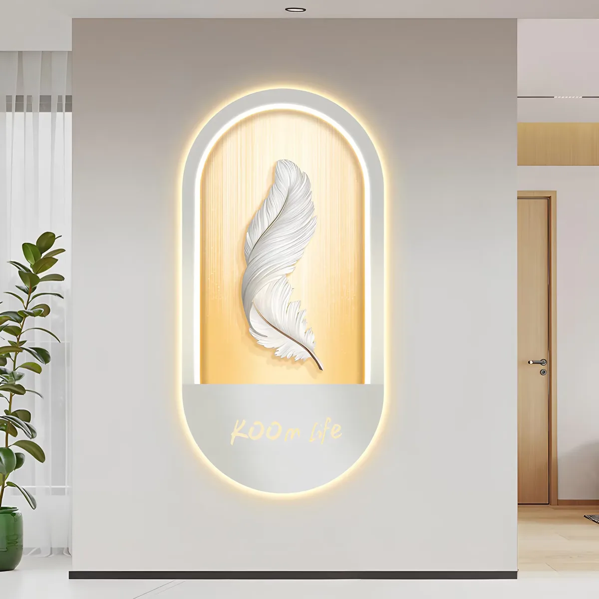 羽毛 单幅 装饰画 现代简约 玄关背景墙挂画 LED带灯画