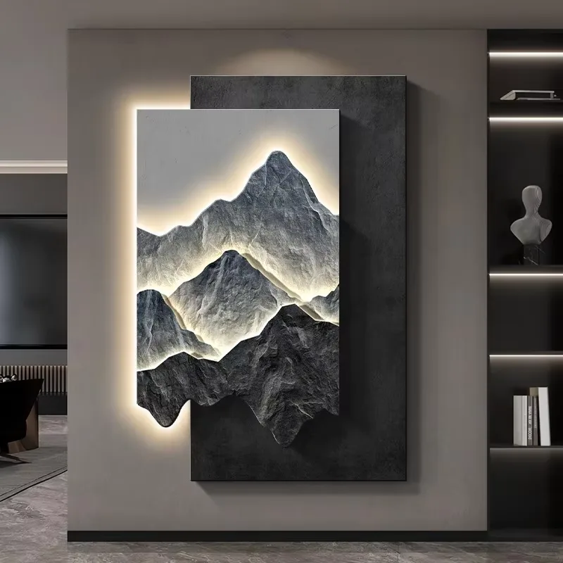 山水 单幅 装饰画 现代简约 玄关背景墙挂画 LED带灯画